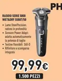 Unieuro PHILIPS Rasoio serie 5000 wet&dry S5887/50 offerta