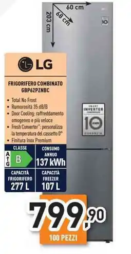 Unieuro LG Frigorifero combinato GBP62PZNBC offerta