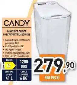 Unieuro CANDY lavatrice carica dall'alto EYT1262DWE1S offerta
