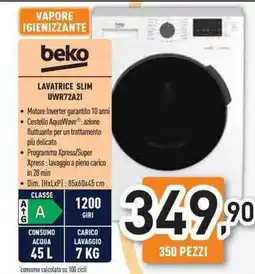 Unieuro Beko lavatrice slim UWR72A21 offerta