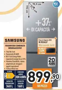 Unieuro SAMSUNG frigorifero combinato RB50DG602ES9EF offerta