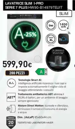 Unieuro Haier lavatrice slim i-pro serie 7 plus HW90-B14979TEUIT offerta