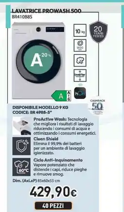 Unieuro CANDY 80 lavatrice prowash 500 BR410B8S offerta
