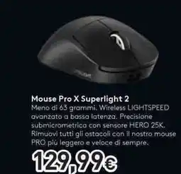 Unieuro logitech Mouse pro x superlight 2 offerta