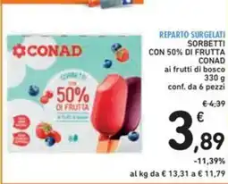 Spazio Conad Sorbetti con 50% di frutta conad ai frutti di bosco offerta