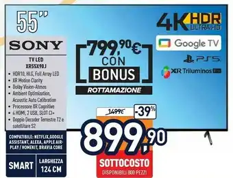 Unieuro Bravia xr55x90j smart tv 55 pollici, full array, 4k ultra hd led, hdr, con google tv, perfect for playstation™ 5 (nero, model offerta