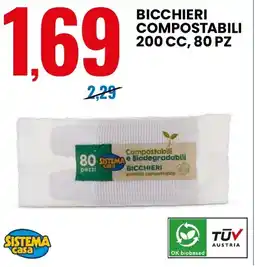Eurospin Bicchieri compostabili 200 cc, 80 pz SISTEMA casa offerta