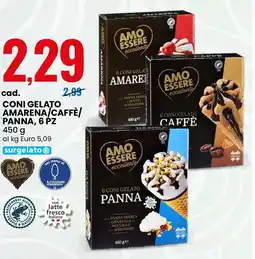 Eurospin Coni gelato amarena/caffè/ panna, 6 pz AMO ESSERE offerta