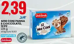 Eurospin Mini coni panna e cioccolato, 12 pz Dolciando offerta