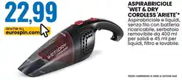 Eurospin Aspirabriciole 'wet & dry cordless 'ARIETE' offerta