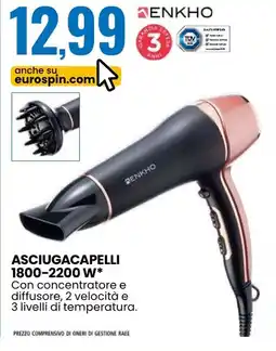 Eurospin Asciugacapelli 1800-2200W ΕΝΚΗΟ offerta