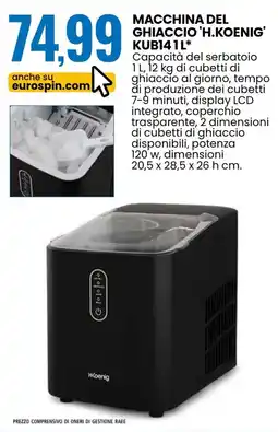 Eurospin Macchina del ghiaccio 'h.koenig' KUB141L offerta