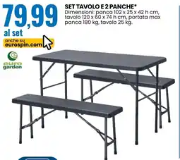 Eurospin Set tavolo e 2 panche euro garden offerta