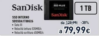 Unieuro Ssd interno sdssda1t00g26 offerta