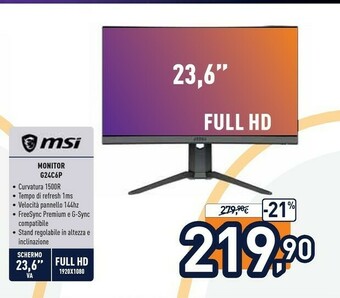 Unieuro Optix g24c6p 59,9 cm (23.6") 1920 x 1080 pixel full hd led nero offerta