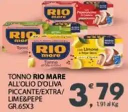 Eurospar Tonno rio mare all'olio d'oliva piccante/extra/ lime&pepe offerta