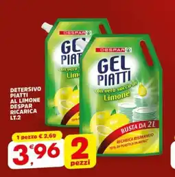 Eurospar Detersivo piatti al limone DESPAR ricarica offerta