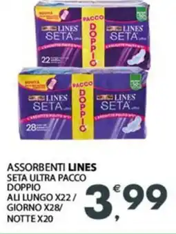 Eurospar Assorbenti lines seta ultra pacco doppio al lungo x22/ giorno x28/ notte x20 offerta