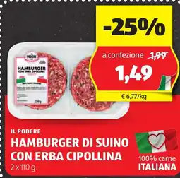 ALDI Il podere hamburger di suino con erba cipollina offerta