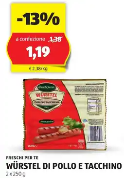 ALDI Freschi per te Würstel di pollo e tacchino offerta