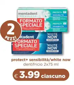 Acqua & Sapone mentadent protect+ sensibilità/white now dentifricio offerta