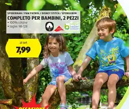 ALDI Spiderman/paw patrol/disney stitch/spongebob completo per bambini, 2 pezzi offerta
