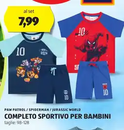 ALDI Paw patrol / spiderman / jurassic world completo sportivo per bambini offerta