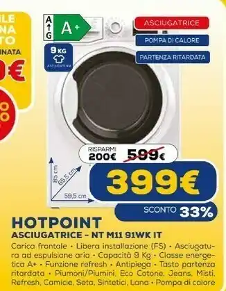 Euronics Nt m11 91wk it asciugatrice libera installazione caricamento frontale 9 kg a+ bianco offerta