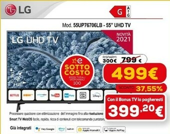 Euronics 55up76706lb tv 139,7 cm (55") 4k ultra hd smart tv wi-fi grigio offerta