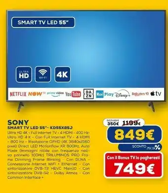 Euronics Kd55x85j tv 138,7 cm (54.6") 4k ultra hd wi-fi nero offerta
