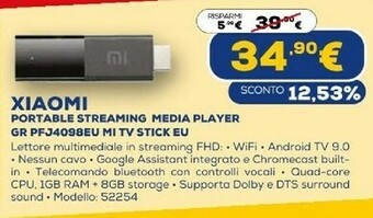 Euronics Portable streaming media player gr pfj4098eu mi tv stick eu offerta