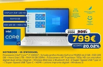 Euronics 15-dw3004nl computer portatile 39,6 cm (15.6") full hd intel® core™ i7 di undicesima generazione 8 gb ddr4-sdram 1128 gb hdd+ offerta