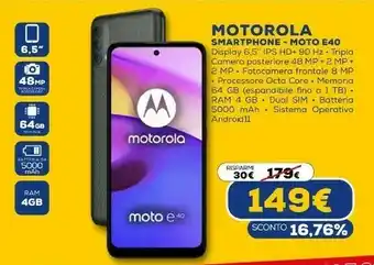 Euronics Moto e40 16,5 cm (6.5") dual sim ibrida android 11 4g usb tipo-c 4 gb 64 gb 5000 mah rosa offerta