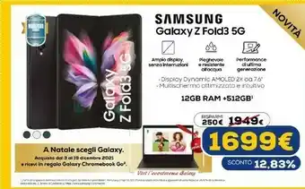 Euronics Galaxy z fold3 5g 512gb phantom black ram 12gb display 6,2"/7,6" dynamic amoled 2x offerta