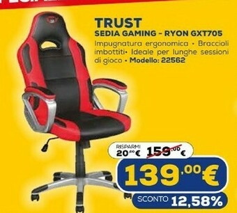 Euronics Trust gxt 705 ryon sedia da gaming per pc nero, rosso offerta