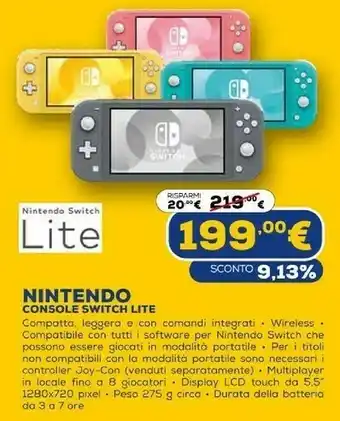 Euronics Switch lite console da gioco portatile giallo 14 cm (5.5") touch screen 32 gb wi-fi offerta