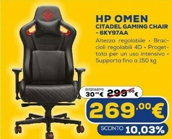 Euronics Omen by citadel gaming chair sedia da gaming per pc nero, rosso offerta