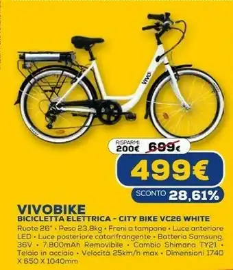 Euronics Vivobike bicicletta elettrica city bike vc26 white offerta