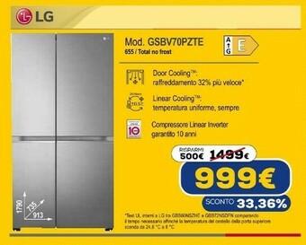 Euronics Gsbv70pzte frigorifero side-by-side libera installazione 655 l e acciaio inossidabile offerta