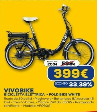 Euronics Vivobike bicicletta elettrica fold bike white offerta