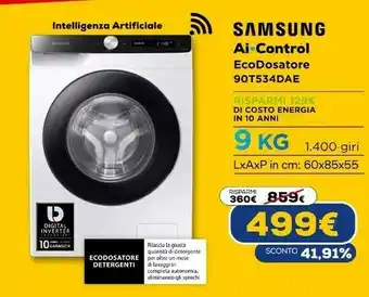 Ww90t534dae 9 kg ecodosatore ai control libera installazione caricamento frontale 1400 giri/min bianco