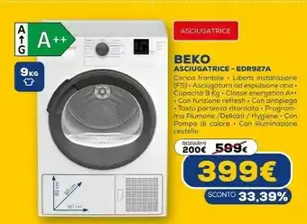 Euronics Edr927a asciugatrice libera installazione caricamento frontale 9 kg a++ bianco offerta