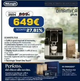 Euronics Delonghi dinamica plus ecam370.70.b offerta