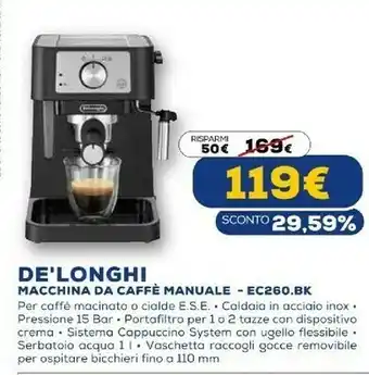 Euronics Delonghi macchina da caffe manuale - ec260.bk offerta