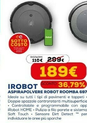 Euronics Roomba 697 aspirapolvere robot senza sacchetto nero, grigio 0,6 l offerta