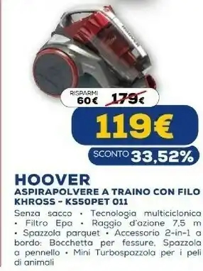 Euronics Aspirapolvere a traino con filo khross ks50pet 011 offerta