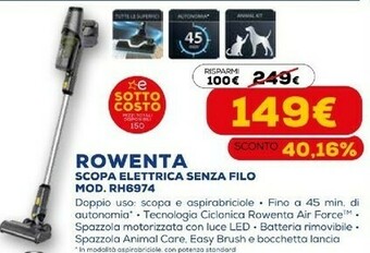 Euronics X-pert 3.60 rh6974wo scopa elettrica senza sacchetto 0,5 l nero offerta