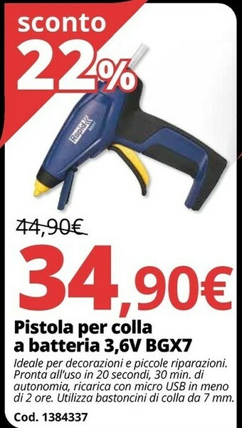 Brico Io Pistola per colla a batteria 3,6v bgx7 offerta