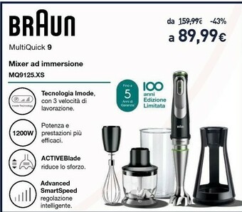 Unieuro Multiquick 9 mq 9125 xs 0,35 l frullatore ad immersione 1200 w nero, acciaio inossidabile offerta