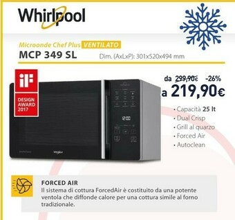 Mcp 349 sl superficie piana microonde combinato 25 l 800 w nero, argento